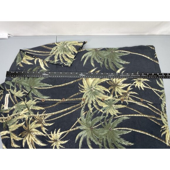 Tommy Bahama Silk Hawaiian Shirt Button Up Palm Trees Tropical Black Green L - Picture 8 of 8
